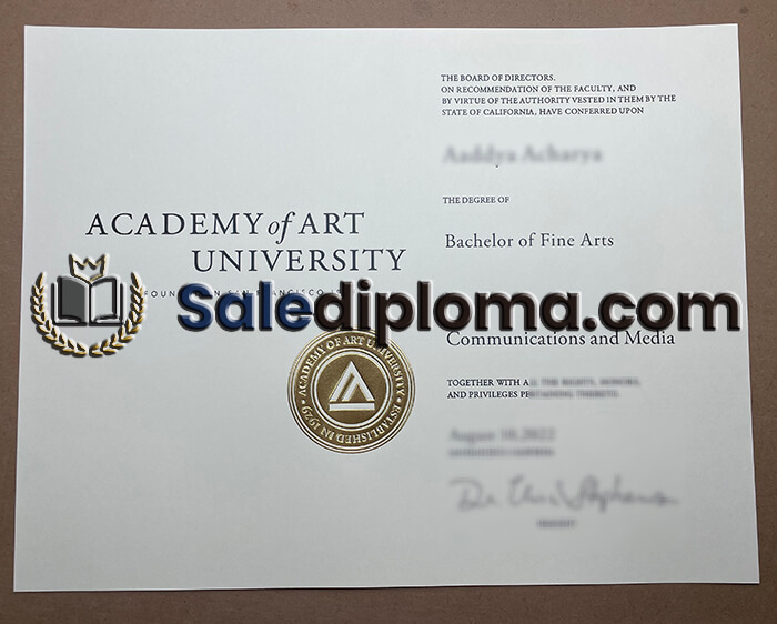 Academy Of Art University Certificate, High Quality Diploma.