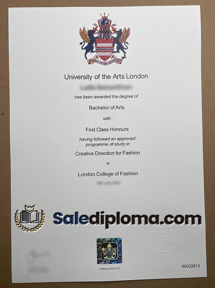 order University of the Arts London certificate